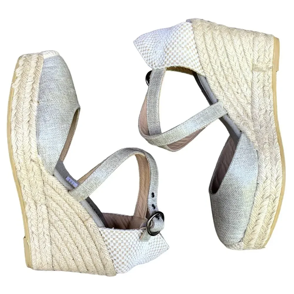 Bettye Muller Katy Espadrille Sandals Shoes Tan Canvas EU 40 US 9.5